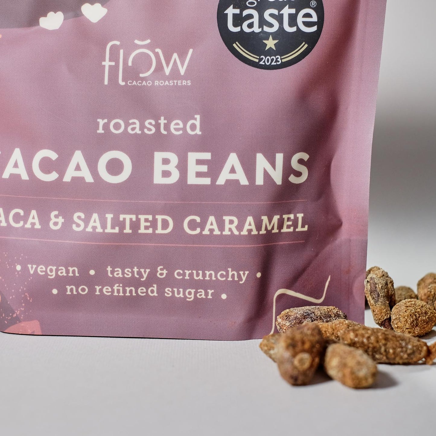 Cocoa beans with salted caramel and maca