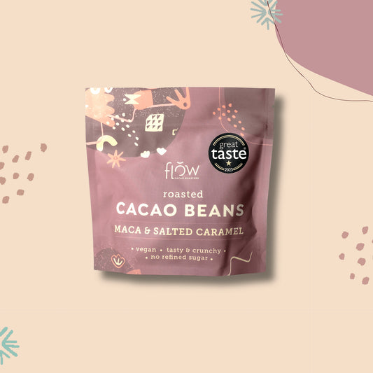 Cocoa beans with salted caramel and maca
