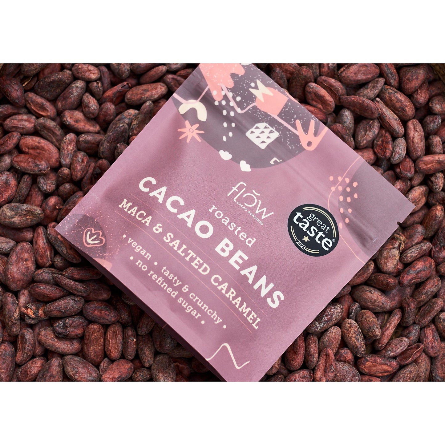Cocoa beans with salted caramel and maca