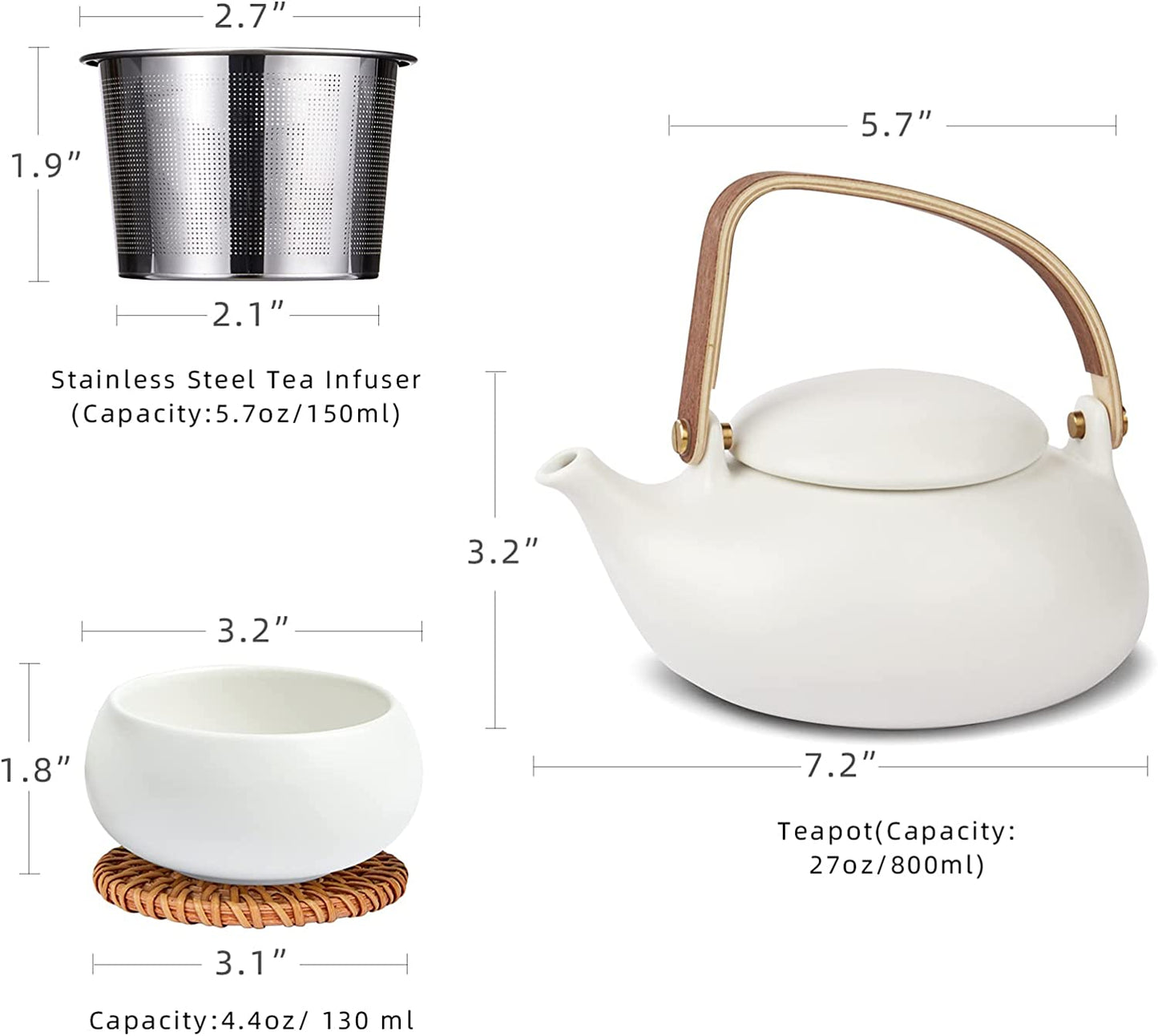 Porcelanowy zestaw do herbaty liściastej 800 ml