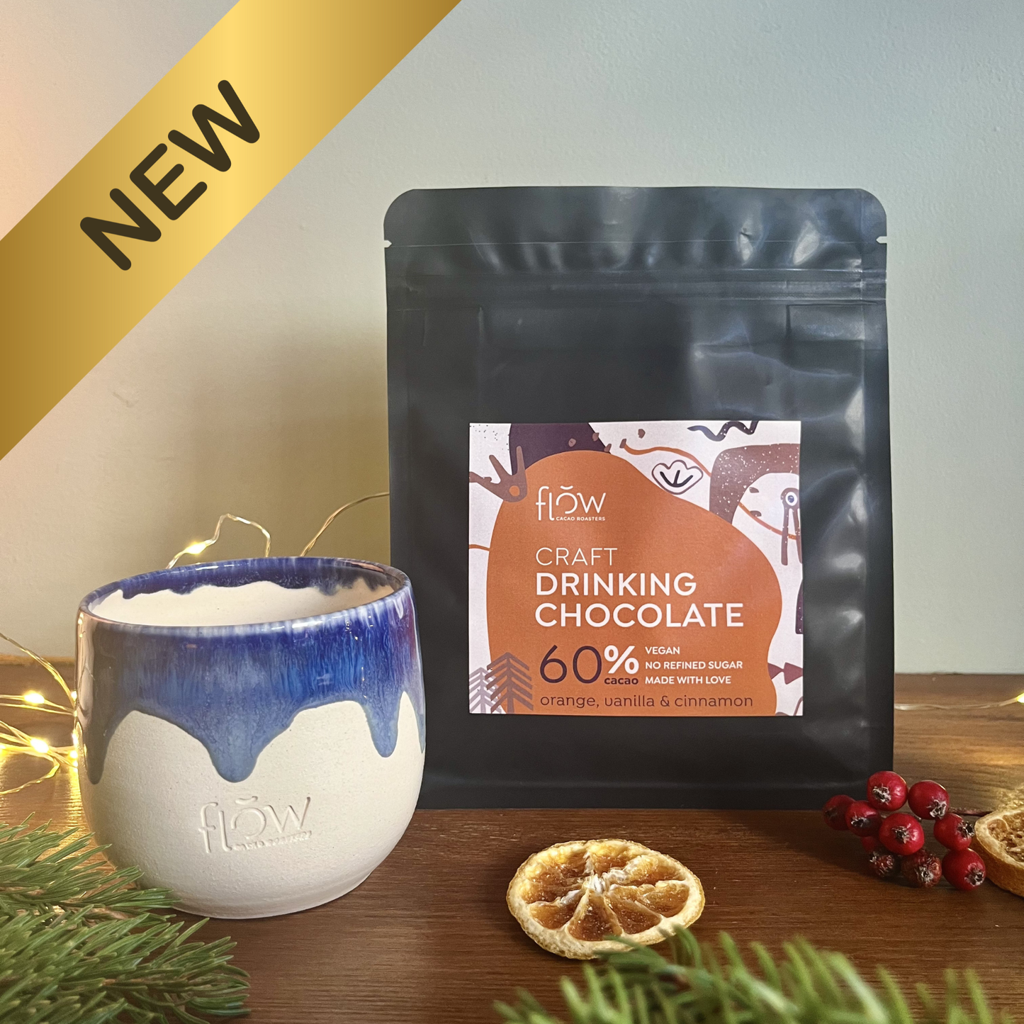 Drinking chocolate with orange, vanilla, and cinnamon (60% cacao)